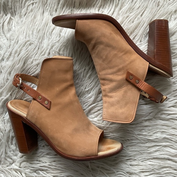 Rag & Bone Wyatt Camel Tan Nubuck Leather Slingback Heeled Sandals EUC Size 39 - Picture 3 of 10